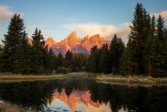 Landscape view of Jackson, Wyoming at golden hour.