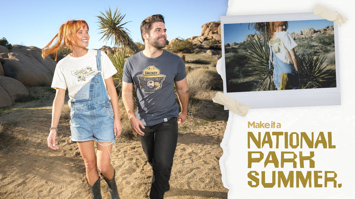 A couple in the desert wearing The Landmark Project Spring 26 Apparel