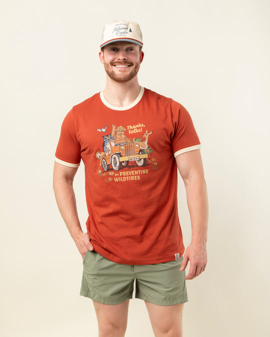 Thanks, Folks for Preventing Wildfires Unisex Short Sleeve Ringer Tee Short Sleeve