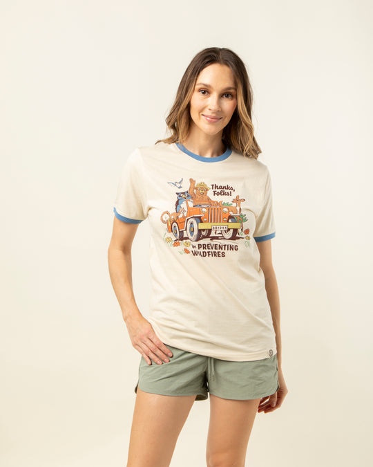 Thanks, Folks for Preventing Wildfires Unisex Short Sleeve Ringer Tee Short Sleeve
