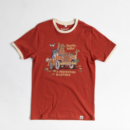 Thanks, Folks for Preventing Wildfires Unisex Short Sleeve Ringer Tee Short Sleeve Vintage Red/Honeycomb XS