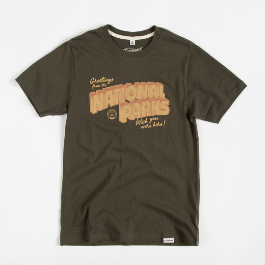Greetings From the National Parks Unisex Short Sleeve Tee Short Sleeve Dark Oak XS