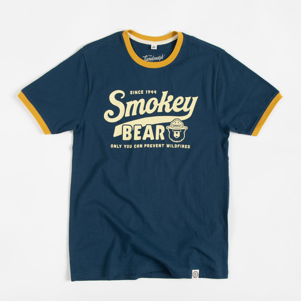 Smokey Script Unisex Short Sleeve Ringer Tee Short Sleeve Navy/Amber XS