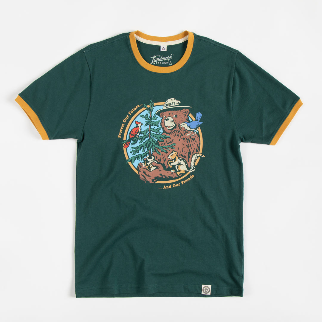 Smokey's Friends Unisex Short Sleeve Ringer Tee Short Sleeve Spruce + Goldenrod XS