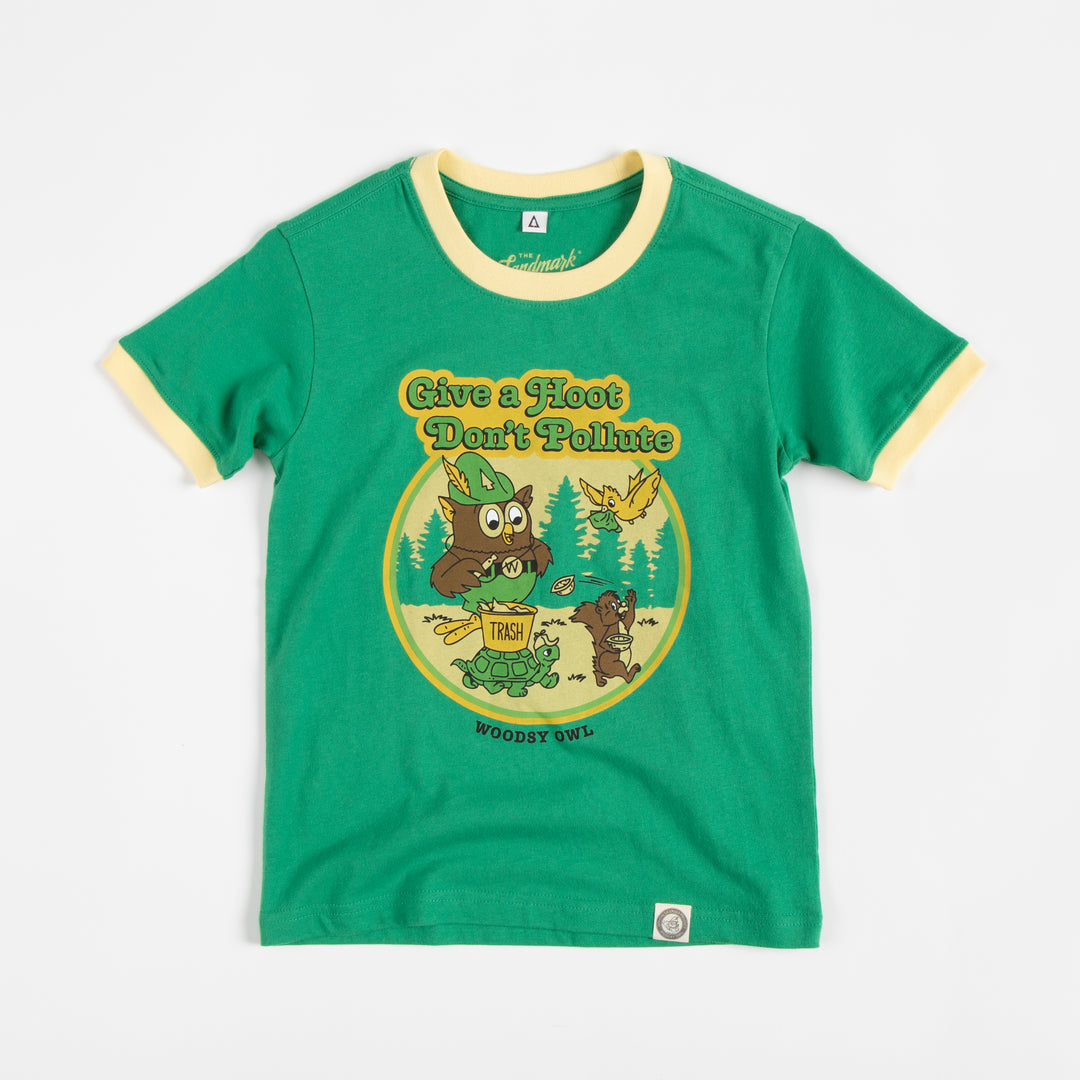 Woodsy Owl and Friends Youth Short Sleeve Ringer Tee Short Sleeve Fern/Mellow YS