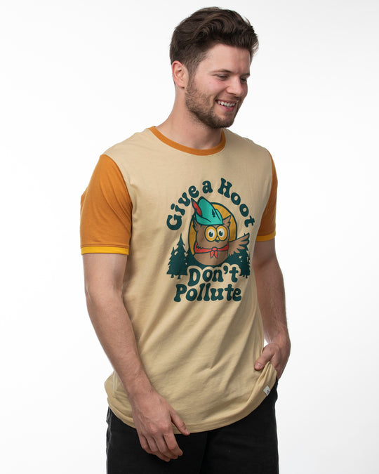 Give A Hoot Unisex Short Sleeve Colorblock Ringer Tee   