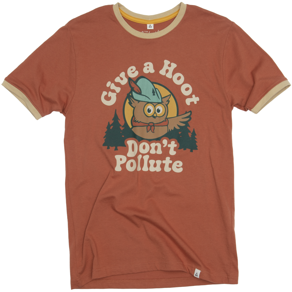Give A Hoot Unisex Short Sleeve Ringer Tee Short Sleeve Spice/Fossil XS