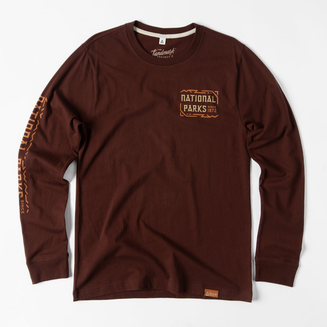 National Parks Good Times Guaranteed Unisex Long Sleeve Tee Long Sleeve Basalt Brown XS