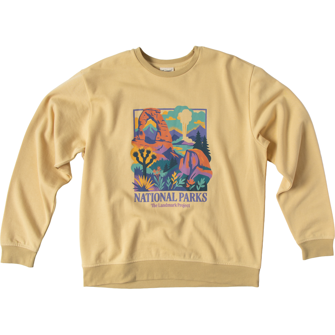 National Parks Throwback Unisex Crewneck Sweatshirt Outerwear Mesa Gold XS