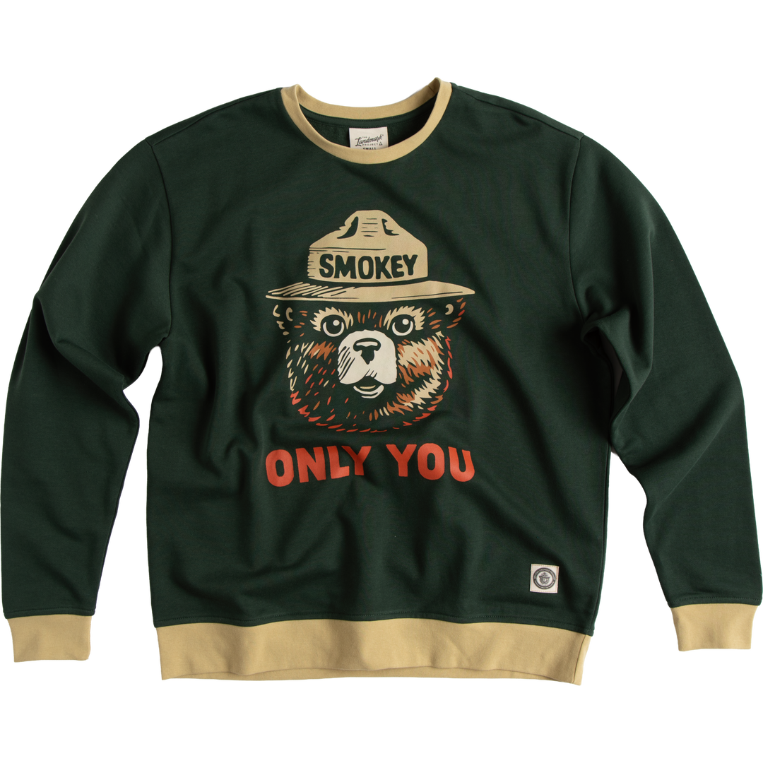 Smokey Bear Unisex Crewneck Sweatshirt Outerwear Dark Pine XS