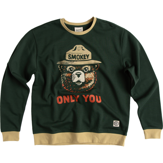 Smokey Bear Unisex Crewneck Sweatshirt Outerwear Dark Pine XS