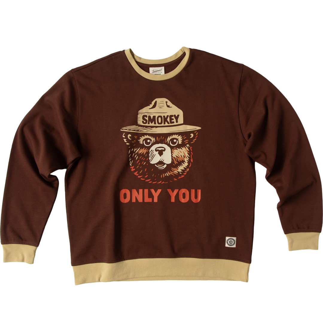 Smokey Bear Unisex Crewneck Sweatshirt Outerwear Basalt Brown XS