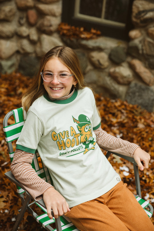 Give A Hoot, Don't Pollute Youth Short Sleeve Ringer Tee