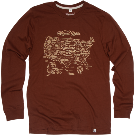 NPS Map Unisex Long Sleeve Tee Long Sleeve Redwood XS