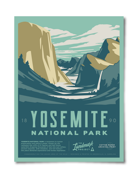 Framed Canvas Art (Gold Floating Frame) - Yosemite National Park Travel Poster by Olahoop Travel Posters ( Prints & publications > Posters > Travel